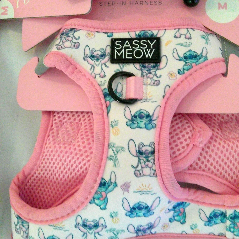 Disney Sassy Meow Pink “Stitch” Step In Harness (M), Collar w/Matching Leash 6ft
